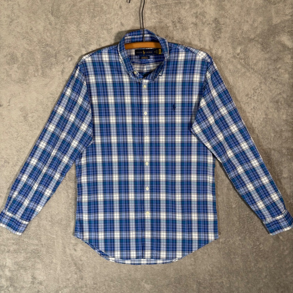 Ralph Lauren Mens Classic Fit Performance Plaid Button Down Shirt Blue Size M